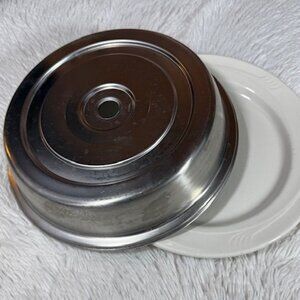 Vintage Vollrath 10.5" Stainless Steel Satin Finish Finger Hole Dome Plate Cover